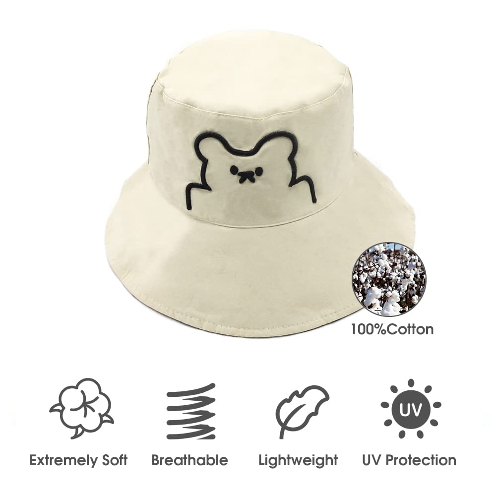 PALAY Women's Bucket Hat Print Double-Side-Wear Bucket Hat for Girls Outdoor Summer Cap Beige