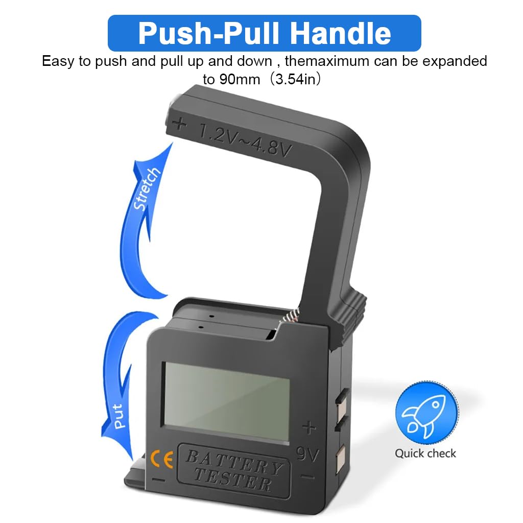 Serplex LCD Digital Battery Tester 1.2V-4.8V/9V Battery Meter Battery Portable Battery Capacity Tester Universal Battery Checker for AA Battery/AAA Battery/LR44/CR2023/3.7V Lithium Battery