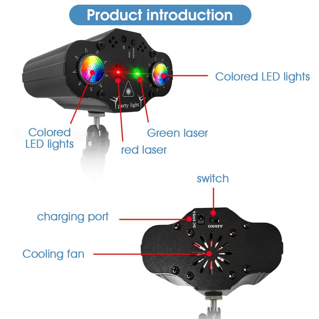 ELEPHANTBOAT DJ Light Party Disco Light for Home Party with Laser Light Remote Control RGB Led Disco Ball 72 Pattern 6 Color & Sound Active Modes Dancing Light for Room Magic Lights for Diwali KTV