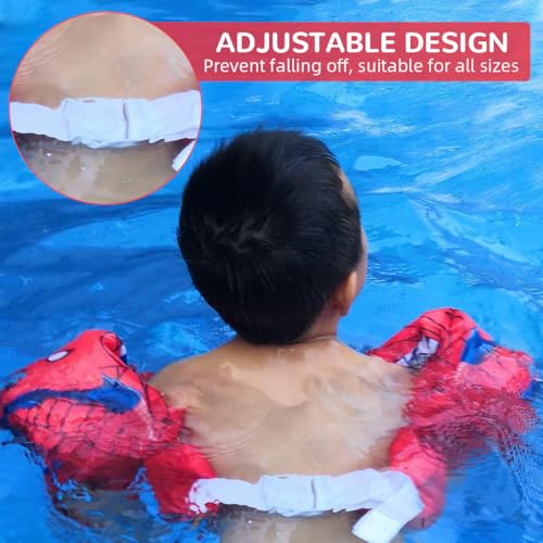 Proberos® Float Arm Bands Vest One Piece Inflatable PVC Floating Red Super Hero Cartoon Design Beginners Safe Kids Toddler 30-55 lbs Boys Girls 3PCS