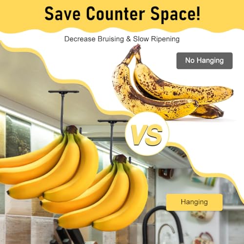HASTHIP J-Shaped Banana Hook Under Cabinet Hanger, Multi Purpose Wall Hook 360 Degree Rotating Banana Hook Saves Countertop Space Pre-drilled Screw Holes