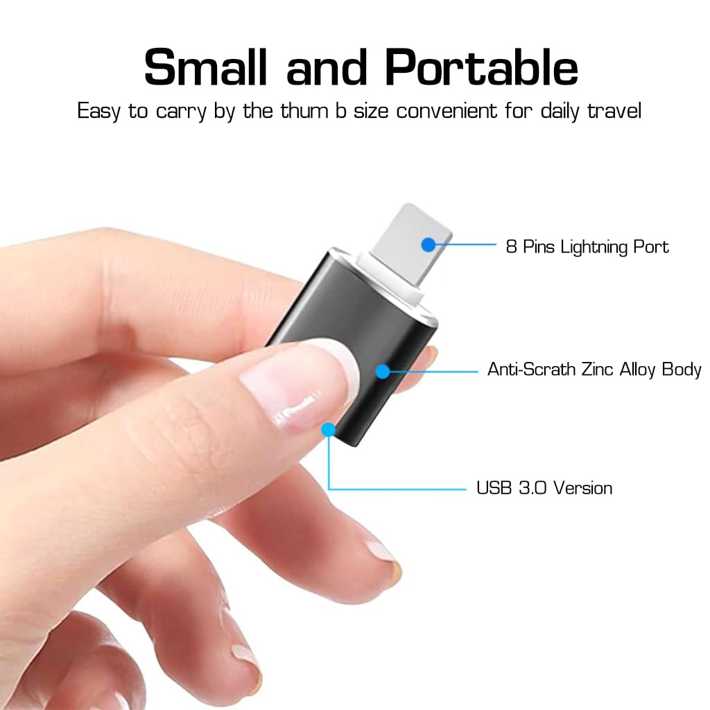 Verilux USB OTG Adapter for iPhone, Lightn-ing Male to USB Female Transfer Portable USB Camera Adapter OTG Data Sync Adapter for iPhone13/12/11/Xr/X/XS/8/7/Card Reader/Flash Drive/Mouse/MIDI Keyboard