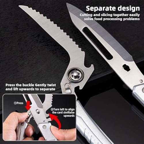 HASTHIP® Heavy Duty Detachable Kitchen Shears, Poultry Scissors, Multi-Purpose Kitchen Scissors, Spring-Loaded Stainless Steel with Ergonomic Handle (Silver)