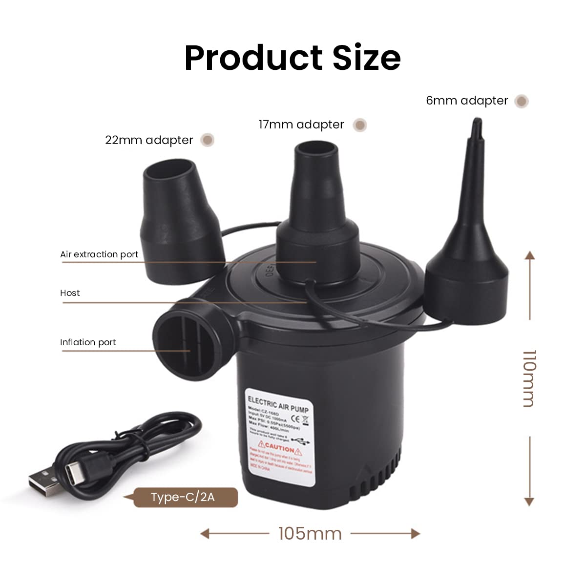 Serplex 2 in 1 Electric Air Pump for Car and Home, Portable Quick-Fill Air Pump with 3 Nozzles, Quick-Fill Inflator/Deflator Pumps for Outdoor Camping, Inflatable Cushions, Air Mattress Beds, Boats