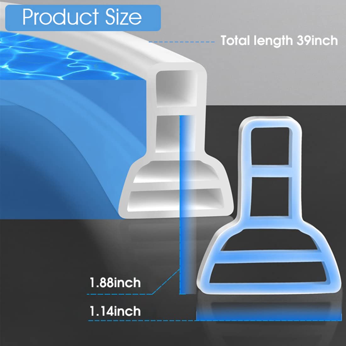 HASTHIP 39.3inch/100cm Rubber Barrier for Water, Shower Threshold, Walking in Shower, for Overhead Shower System, Dry and Wet Separation, No Rushes of Water on Floor, White