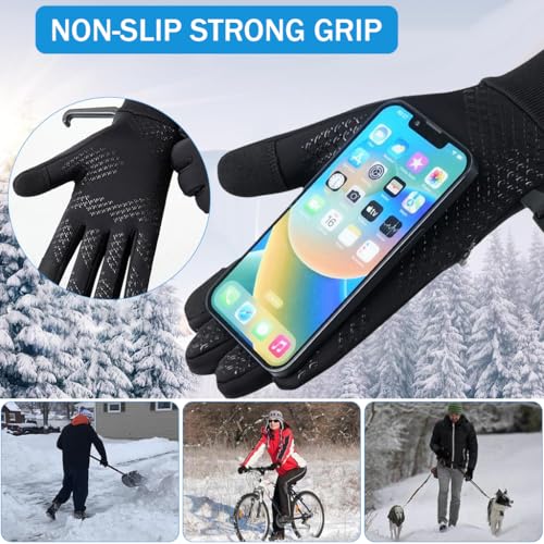Proberos® Anti-Slip Thermal Riding Gloves for Bikers 10°C Windproof Winter with Plush Liner Touchscreen Fingertips Unisex Cycling Fishing Hand Zipper Pouch M 2PCS
