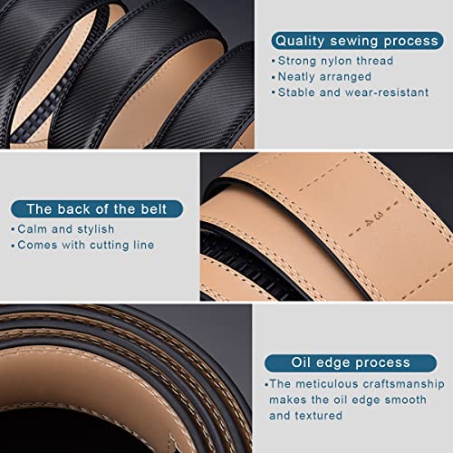 GUSTAVE Belt for Men Black Leather Mens Belt Adjustable Fashion Buckle Belt - 130cm Length, No Punch Hole