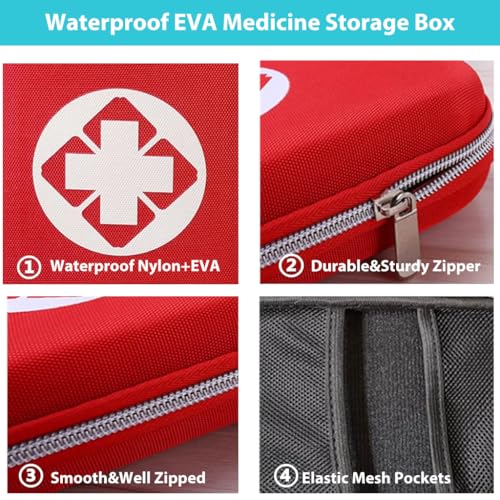 Proberos® First Aid Kit Bag Waterproof EVA Medicine Storage Box Medications Organizer Portable Supplies Package Compact Lightweight Emergency Rescue Case for Travel Camping Home 21x13x5cm 3PCS