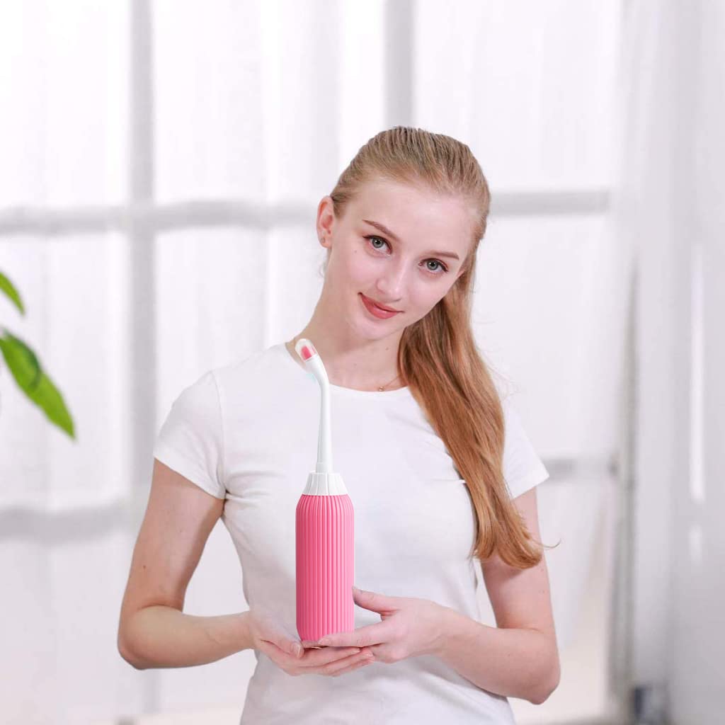 HANNEA 500ml Portable Jet Spray for Toilet Retractable Handheld Travel Portable Bidet with Bag/2 Nozzles, Toilet Postpartum Perineal Clean Childbirth Cleaner Outdoor, Camping, Travel Essentials-Pink