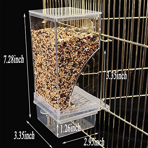 Qpets® Bird Feeder for Cage, Food Parrot Seed Feeders with Perch, Acrylic Transparent Container Cages for Lovebirds Parakeets - 3.35 x 2.95 x 7.28 inches 3PCS