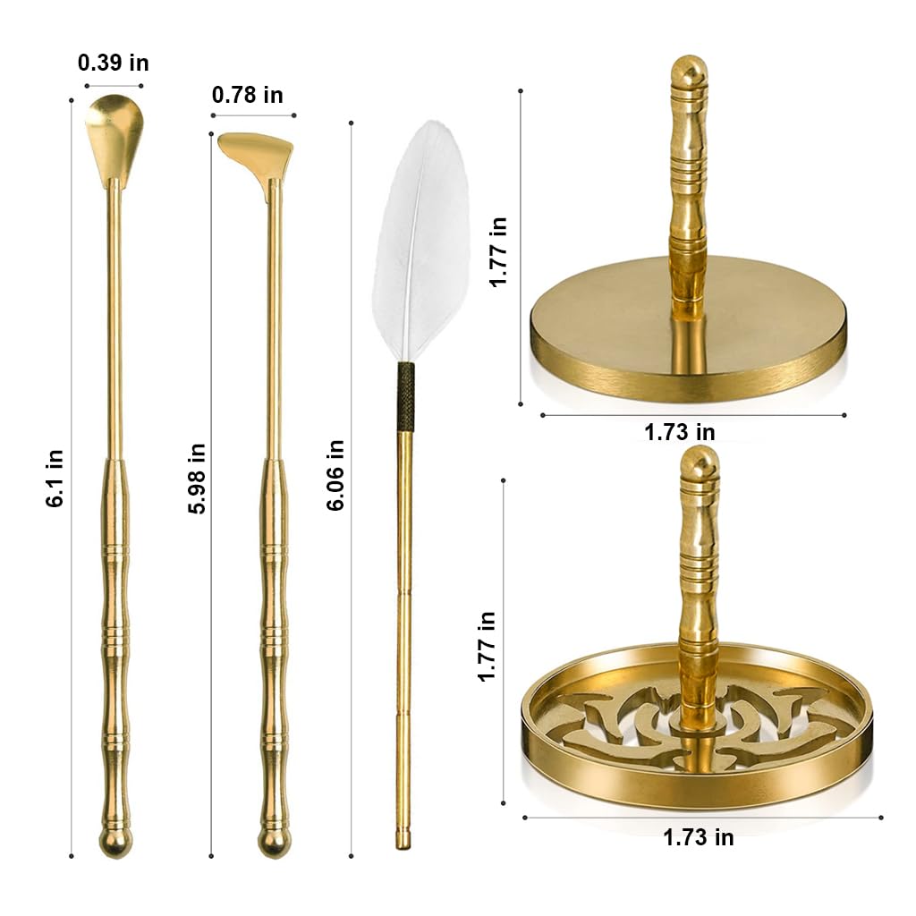 HASTHIP 5Pcs Brass Incense Making Kit - Brass Incense Mold Tool Set, Incense Ash Powder Press Seal DIY Incense Spoon, Incense Press, Incense Shovel, Incense Brush for Home Fragrance Accessory