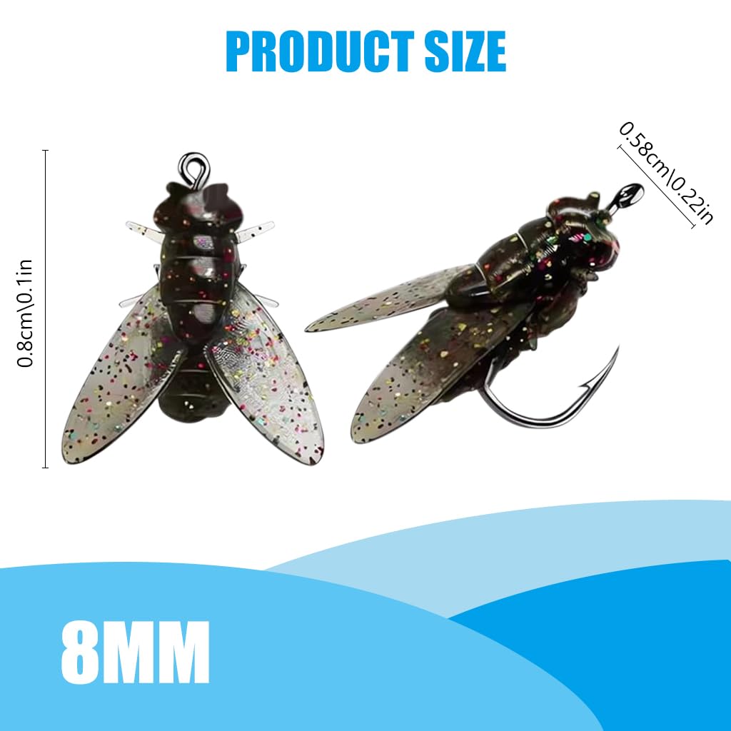 Proberos 20Pcs Bionic Fly Fishing Baits with Box 8mm Micro Bionic Soft Fly Fishing Baits Swimbaits Soft Flies Bass Fly Fishing Lures Kit, Saltwater Freshwater Flies Swim Baits Fly Fishing Hook
