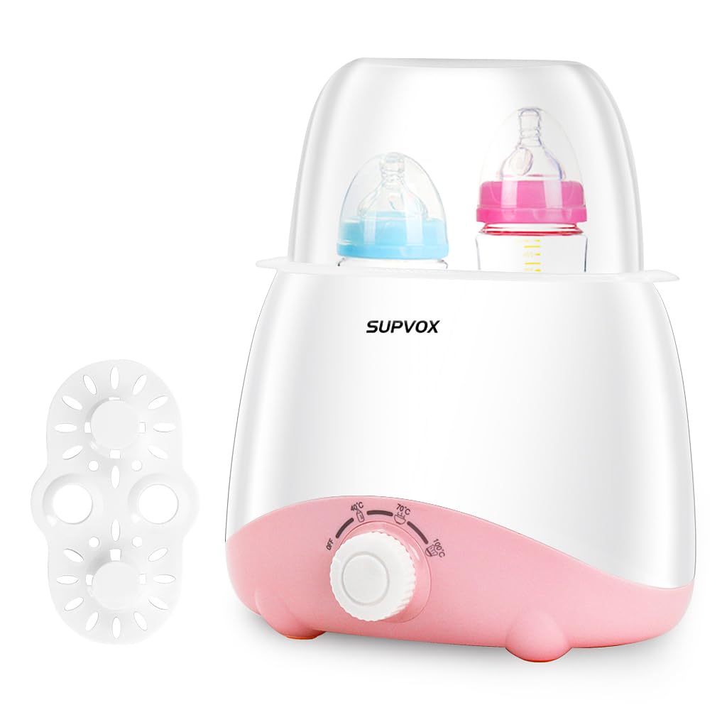Supvox Bottle Warmer for Babies Milk Electric 6 in 1 Sterilizer for Feeding Bottles with 8-15 Mins Fast Warming, 24H Keep Warm Food Heating Timer Adjustable Temp Baby Bottle Sterilizer Machine(Pink)