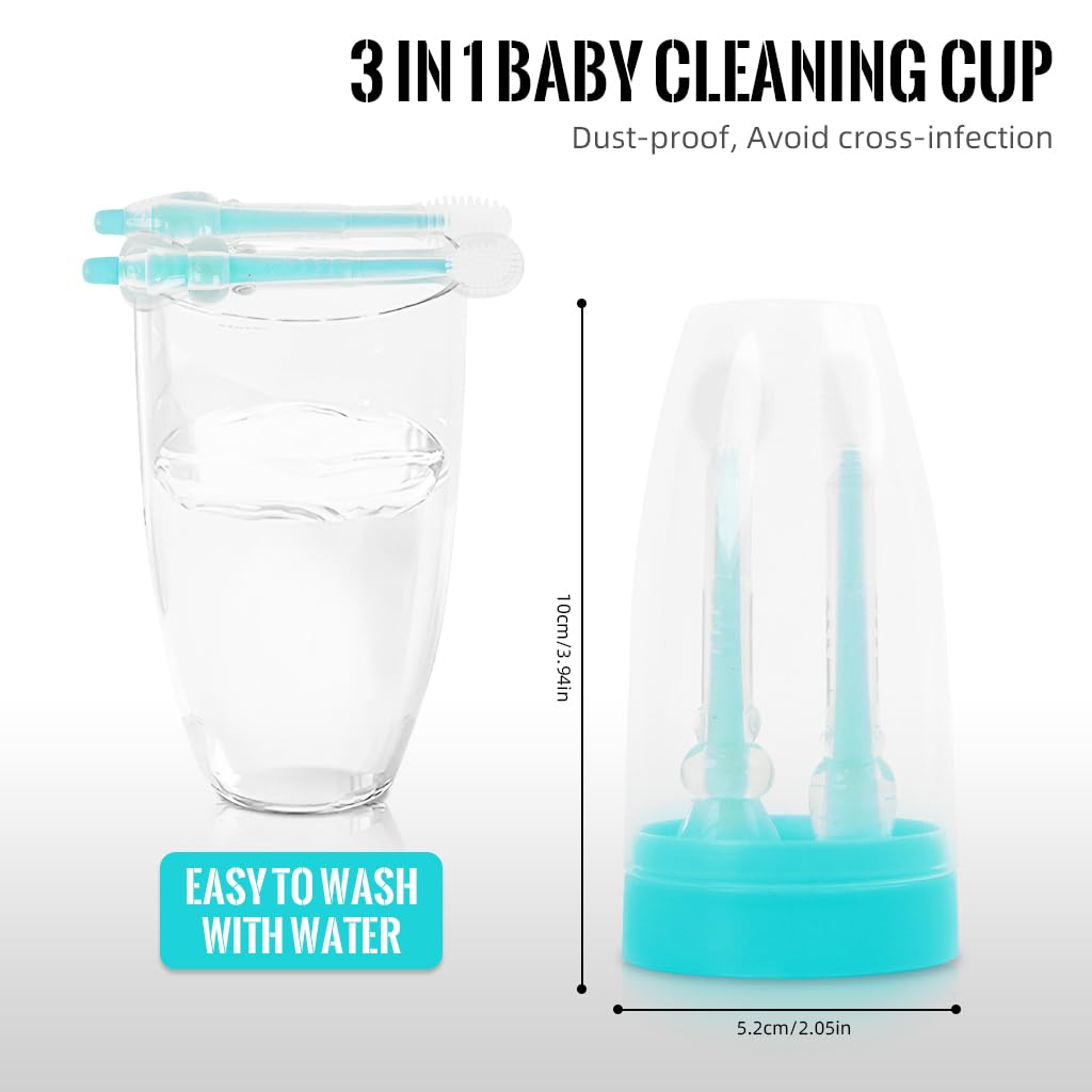 SNOWIE SOFT Baby Oral Cleaning Brush 2Pcs Baby Toothbrush Tongue Brush BPA Free Soft Silicone Bristle Oral Care Toothbrush for Baby 6 Month to 24 Months, Blue