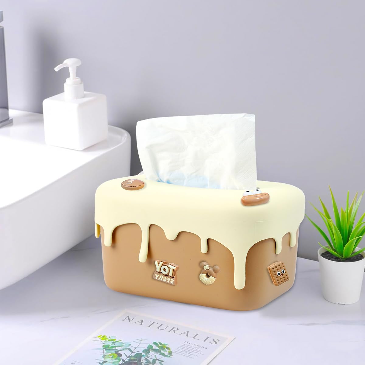 HASTHIP Kawaii Tissue Paper Box Cover for Disposable Paper Facial Tissues, Tissue Paper Case Dispenser Spring/Loaded Tissue Box for Home, Office, Car(25x16x12cm)