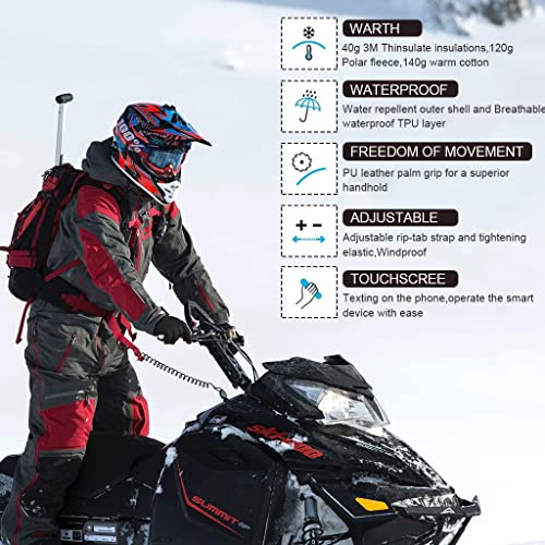 Proberos® Winter Gloves for Men PU Leather Fleece Warm Lining Touch Screen Fashion Driving Black Style 1 3PCS
