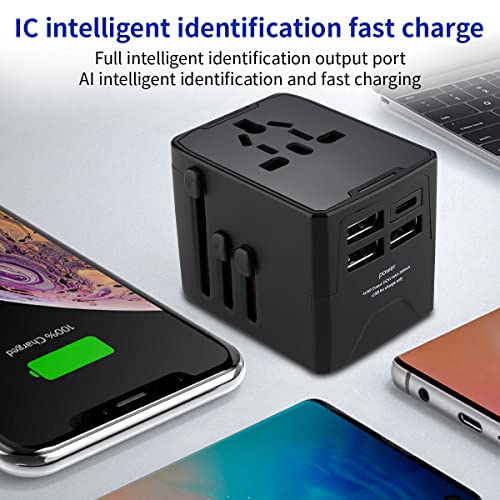 Verilux® International Universal Travel Adapter, 3 USB & 1 USB C Ports Travel Adaptor International All in One, Universal Charger Ac Plug Adaptor for USA EU UK AUS, Adapter for Indian Pins for Travel