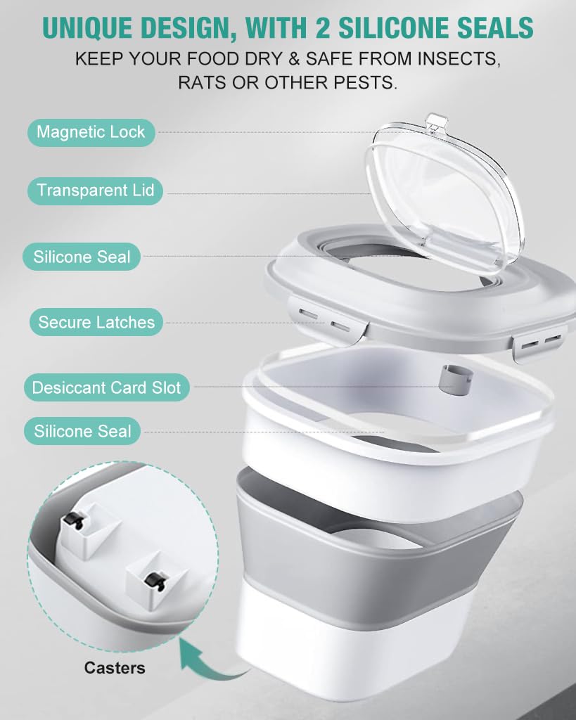 Supvox Collapsible Rice Dispenser with Large Transparent Lid, Large Capacity 16.5-55lbs Airtight Rice Storage Container, Moisture Proof Kitchen Organiser for Rice, Cereals, Grains and Pet Food