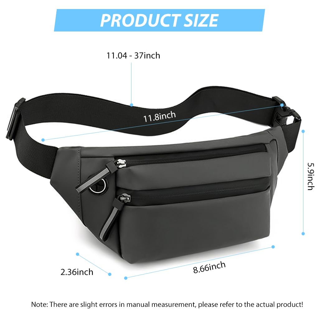 GUSTAVE Waist Bag for Men Women, Stylish Side Bag for Men Fanny Pack for Men Waist Pouch for Men Chest Bag for Outdoors Workout Traveling Casual Running Hiking Cycling (Grey)