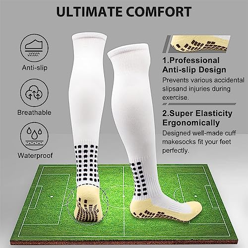 Proberos® 1 Pair Football Socks Sports Athletic Over-The-Calf Rubber Anti-Slip Breathable Comfortable for Men Women Running Training White 3PCS
