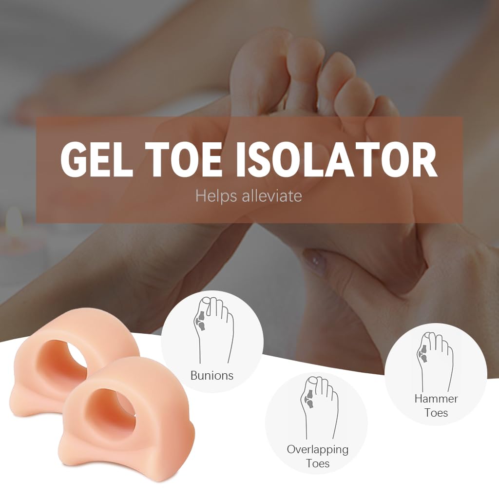 HANNEA 4Pcs Gel Toe Separators 2 Sizes Toe Spacers Reuseable Toe Spacers Toe Separators for Pedicures, Bunions, Hammer toes