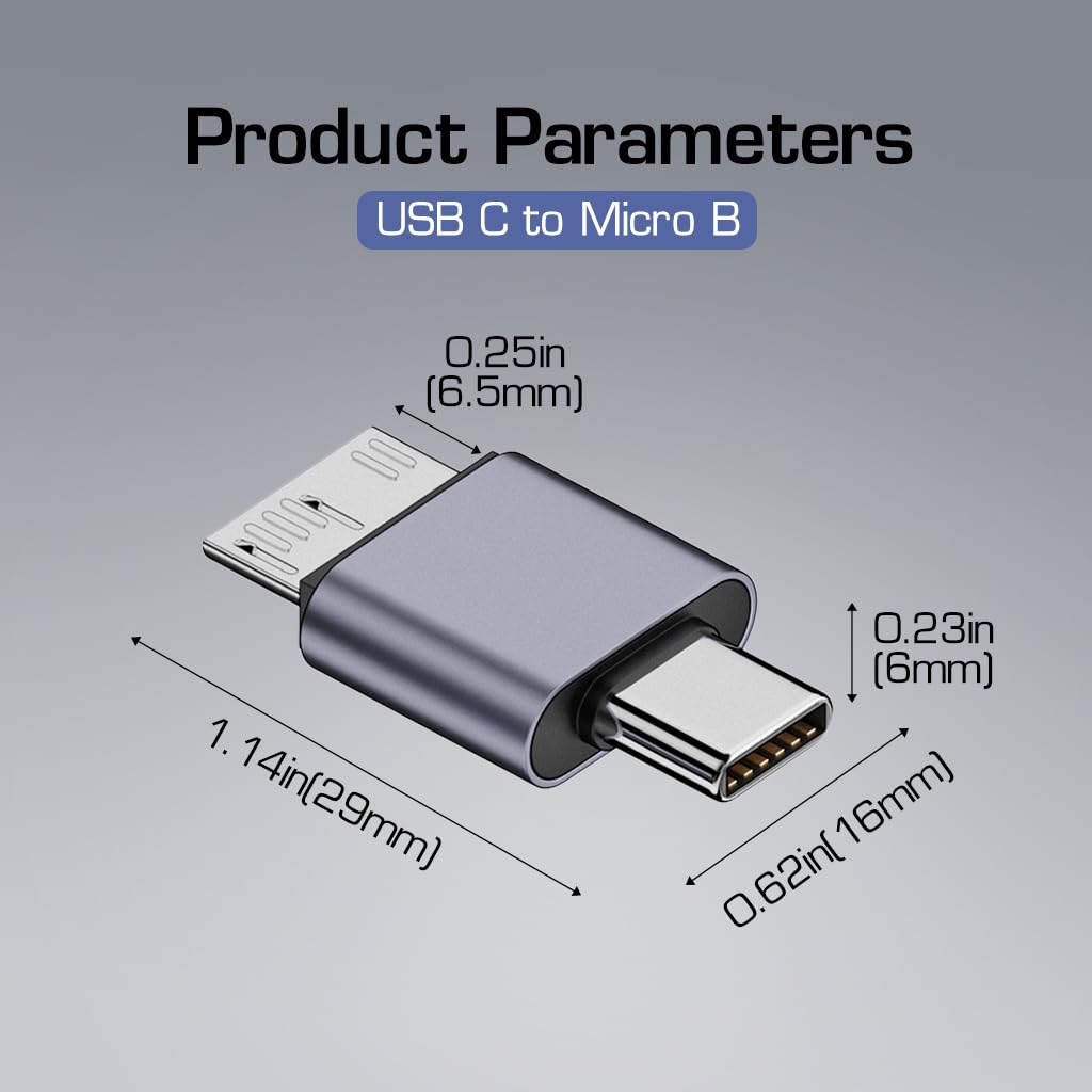 Verilux USB C to Micro B Adapter, Type C to USB 3.0 Micro B Hard Drive Adapter Compatible with MacBook Pro Air, Toshiba, Seagate, WD External Hard Drive, Galaxy S8/S9/S10, My Passport Elements