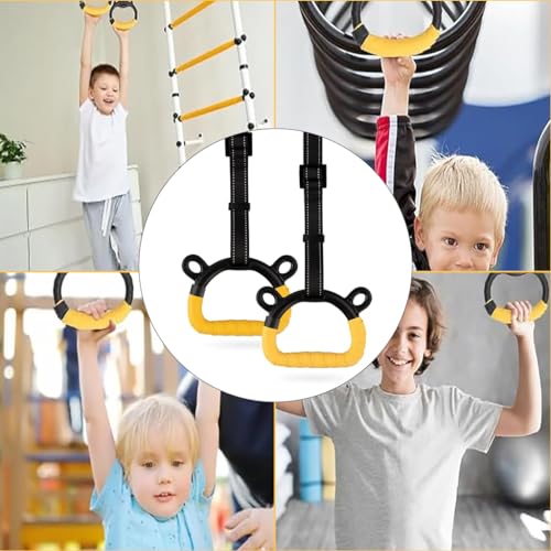 Proberos® 1 Pair Kids Gymnastic Rings 400 Kg Loading Robust Home Fitness Equipment Indoor Outdoor Pull-up Bar Exercise Adjustable 200 cm for Under 1.4M 3PCS