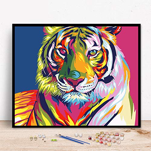 HASTHIP Paint by Numbers DIY Acrylic Painting Kits with 3X Magnifier Card for Kids, Adults Beginner - 40 x 50cm - Colorful Lion (without Frame)