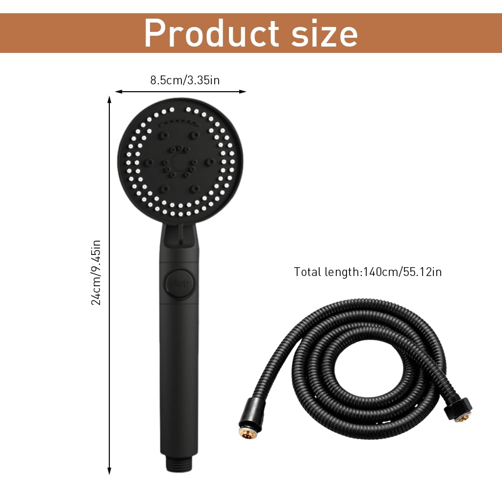 HASTHIP Hand Shower for Bathroom, Advanced Turbo Pressurized Shower Head with 8 Bathing Modes, Home Bath Shower Nozzle Water Heater Filter Shower with 1.4m Zinc Steel Hose and Shower Stand