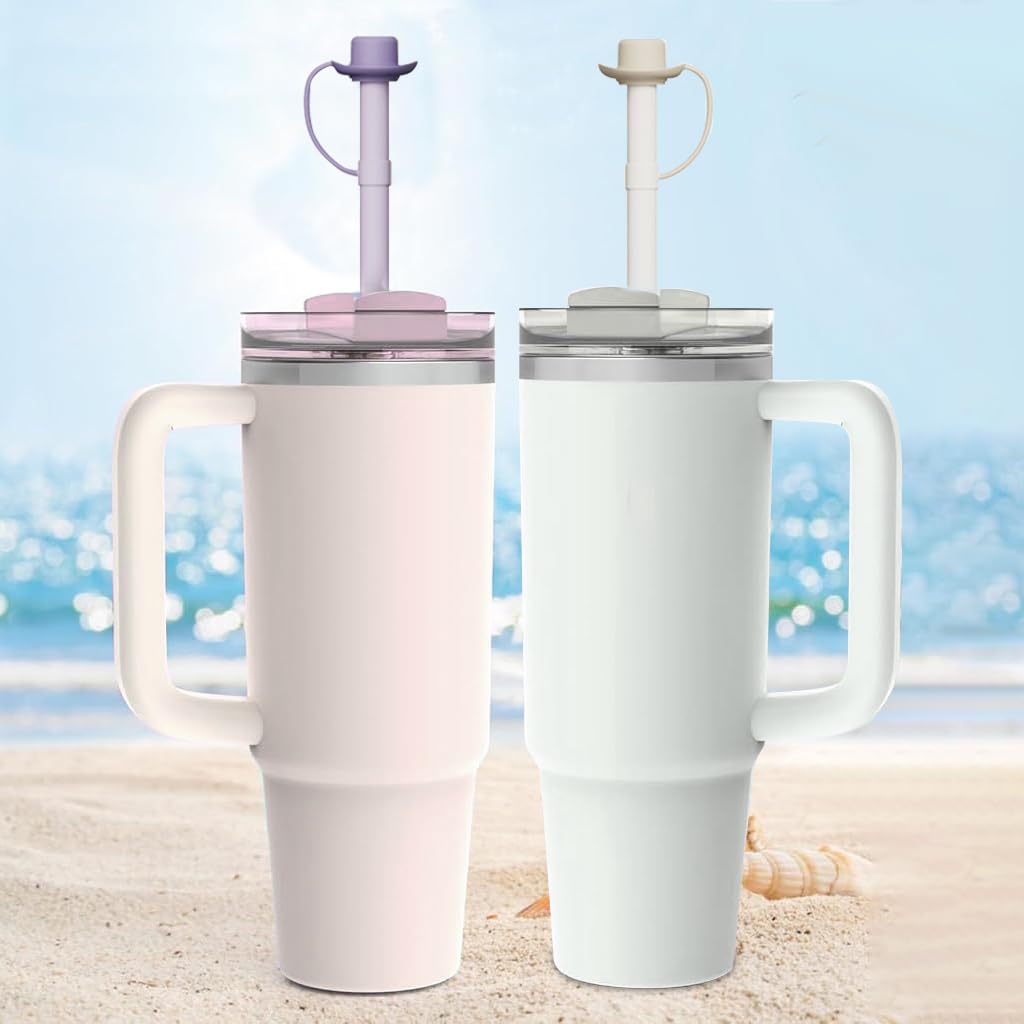 HASTHIP 2Pcs Silicone Straws with Caps, Replacement 12 inch Long Silicone Straw - Stocking Stuffers for Adults Men Women Teens Gifts, Reusable Straw Compatible with Stanley 40&30 oz Cup Tumbler