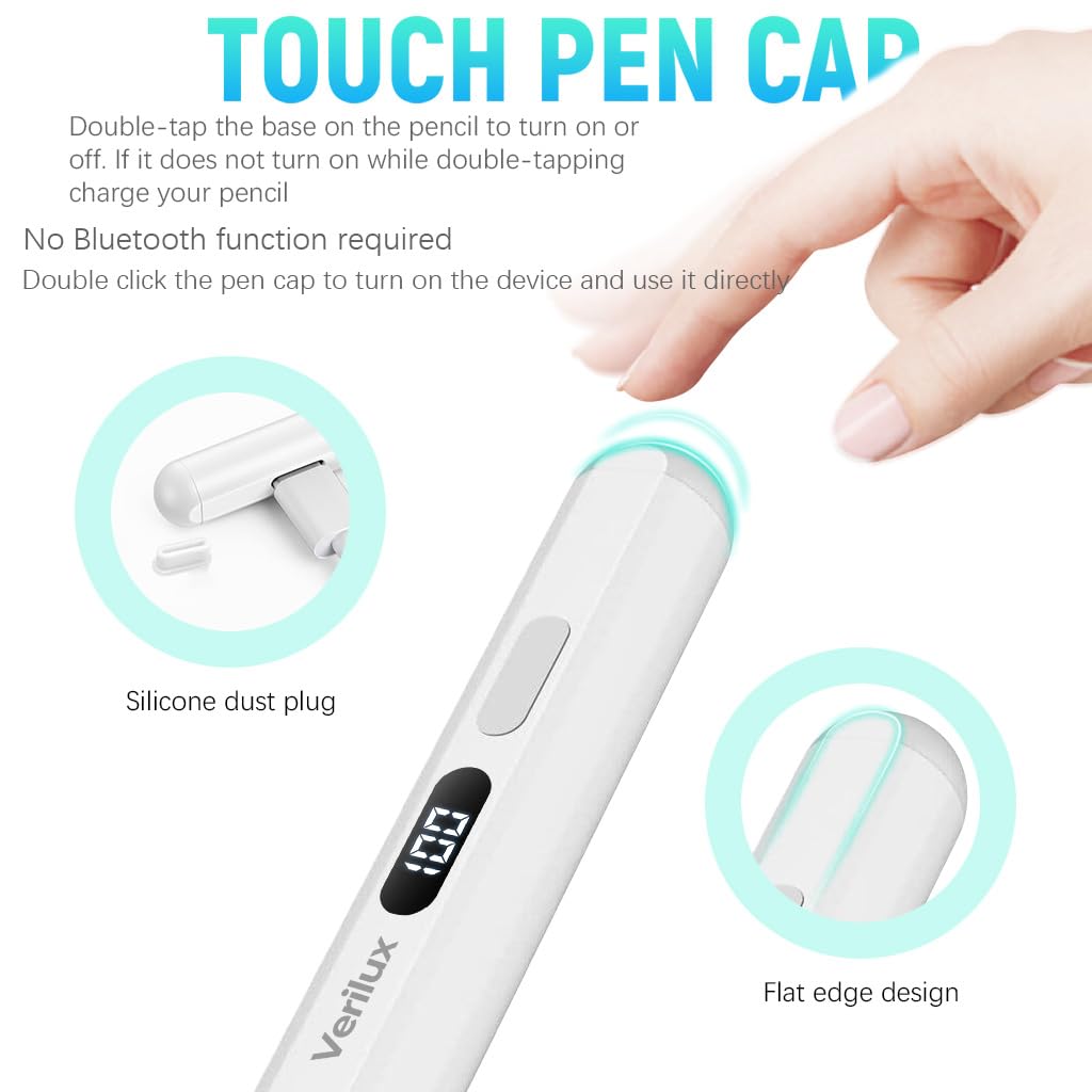 Verilux Stylus Pen for Android/Tablet, Universal Stylus with Magnetic Universal Stylus for IPad iPhone iOS/Android Xiaomi Other Tablets Ipad Pencil 15 mins Fast Charging with LED Battery Indicators