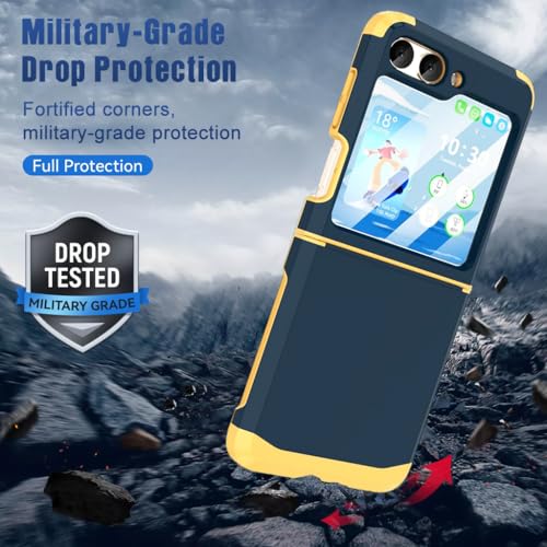 ZORBES® Phone Case for Samsung Galaxy Z Flip 6 TPU with 3.4 inches External Screen Cover Fashion Contrast Color One-Piece Hinged Dark Blue 3PCS