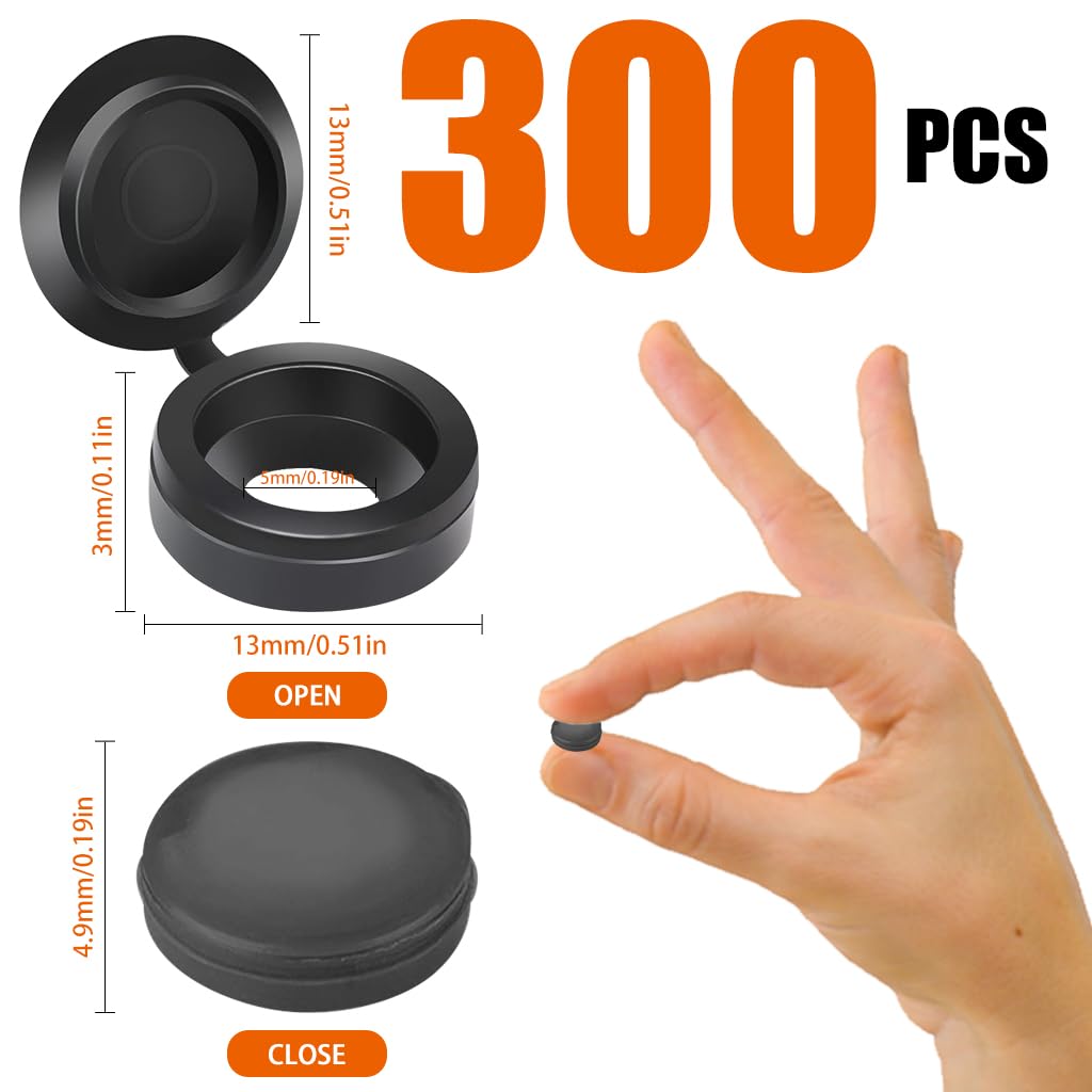 Serplex 300Pcs Screw Cover Caps Plastic Screw Caps Openable Screw Head Protective Caps Screw Cover Caps Screw Protection, Black