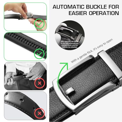GUSTAVE Men Leather Belt Ratchet Leather Belt 49'' Ratchet Lock Buckle Leather Belt Metal Alloy Buckle Men Casual Leather Belt Gift Father's Day Gift