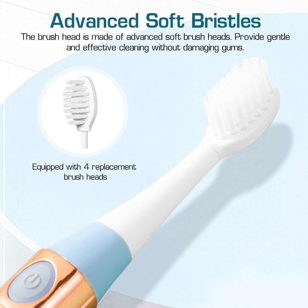 HANNEA USB Electric Toothbrush Digital Display Ultra-sonic Electric Toothbrush with 3 Modes, with 5 Soft Bristles Brush Heads, Travel Electric Toothbrush with Stand Base & Cap