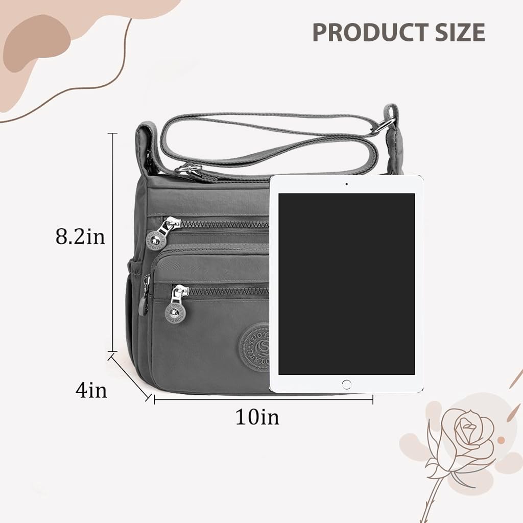 PALAY Women Crossbody Bag Waterproof Nylon Multi-layer Crossbody Bag Casual Satchel Bag Shoulder Bag Messenger Bag Travel Crossbody Bag Day Pack