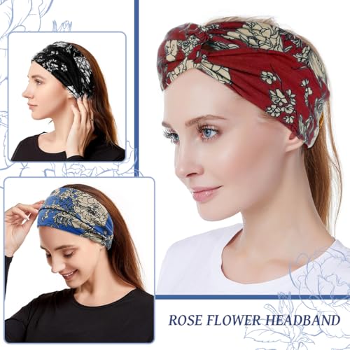 MAYCREATE® Head Band for Women 9PCS Knotted Hair Bands Flower Print Fashion Stretchy Makeup Running Yoga Fitness