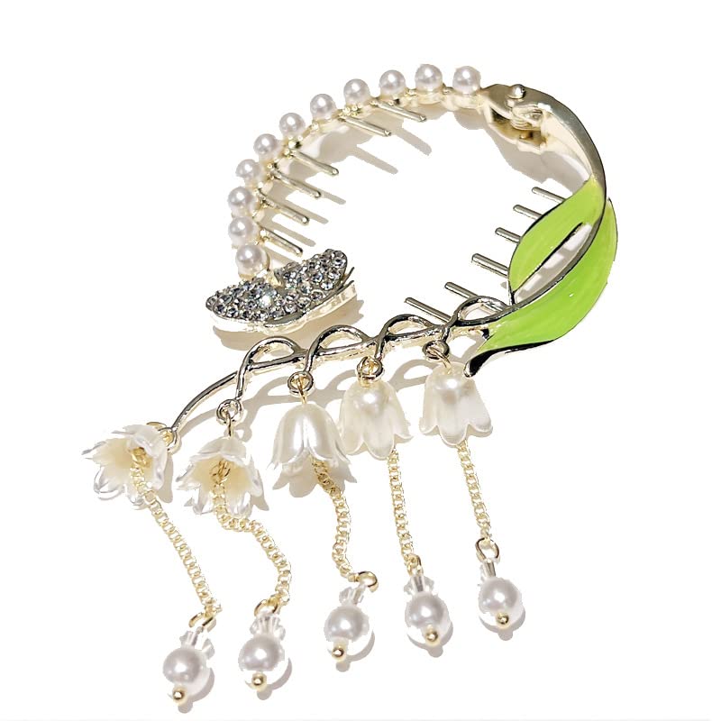 PALAY Pearl Tassel Hair Bun Accessories for Women, Stylish Flower Hair Bun Clips, Rhinestone Hair Claw Clips Ponytail Holder Buckle, Hair Styling Hair Accessories for Girls Gift