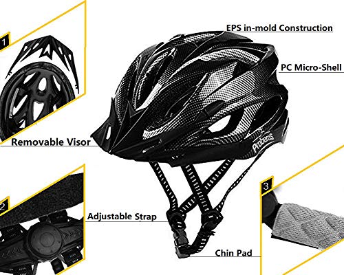 Proberos PC AND EPS Lightweight Cycling Helmet for Men and Women (Black and White, Suitable for 57 - 63cm Head Circumference) Inner Material: Expanded Polystyrene