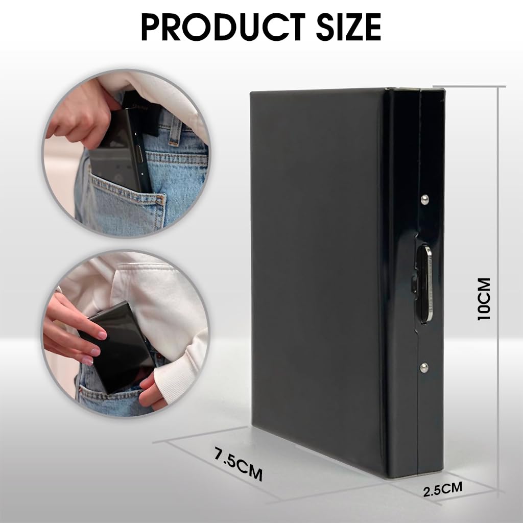 ZIBUYU Slim Card Holder Metal Stainless Steel Card Holder with Snap Lock 10 Card Slots Design Safe RFID-Blocking Credit Cards Holder Organizer Card Bag Business Card Holder Gift for Men, 10x7.5x2.5cm