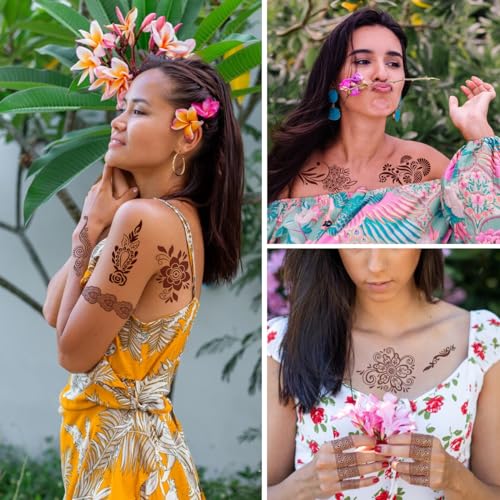 MAYCREATE® Tattoo Sticker 18 Sheets Mandala Temporary Tattoo for Women Girls Brown Lotus Flower Arm Band Tattoo Waterproof Henna Tattoo Stickers for Hands, Body, Arm, Feet