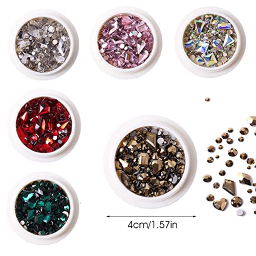 MAYCREATE 6 Boxes Nail Art Rhinestones Kit, Nail Art Rhinestones Diamonds Crystals Beads Gems, Nail Art Studs DIY Nail Crystals Nail Sequins for for Nail Art Supplies