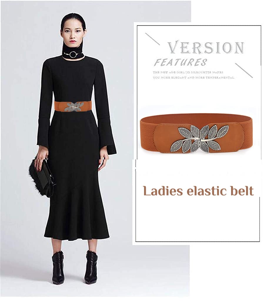 PALAY Sleek Women Wide Elastic Belt For Dress Ladies Stretchy Belt Interlocking Buckle, Vintage Blouse Blazer Dress Belt Jumpsuit Dress Belts