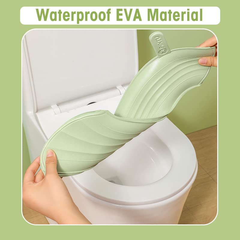 HASTHIP Toilet Seat Cover Pads, Waterproof EVA Toilet Seat Cushion with Handle, Reusable EVA Soft Pad Self-Adhesive Toilet Seat Cover Pads, Green