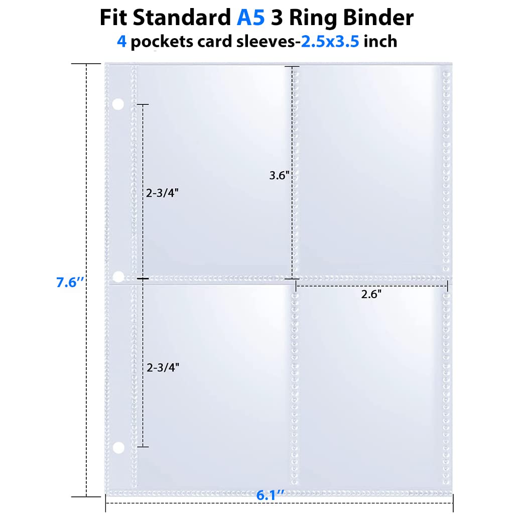 PATPAT Poke-mon Cards Sleeves, 30Pcs Double Side 4-Slots Trading Cards Sleeve Pages for Trading Card Album, Fits 3 Ring Binder, Hold 240 Cards Compatible for Amii-bo, Poke-mon, Yu-gioh MTG Game Cards