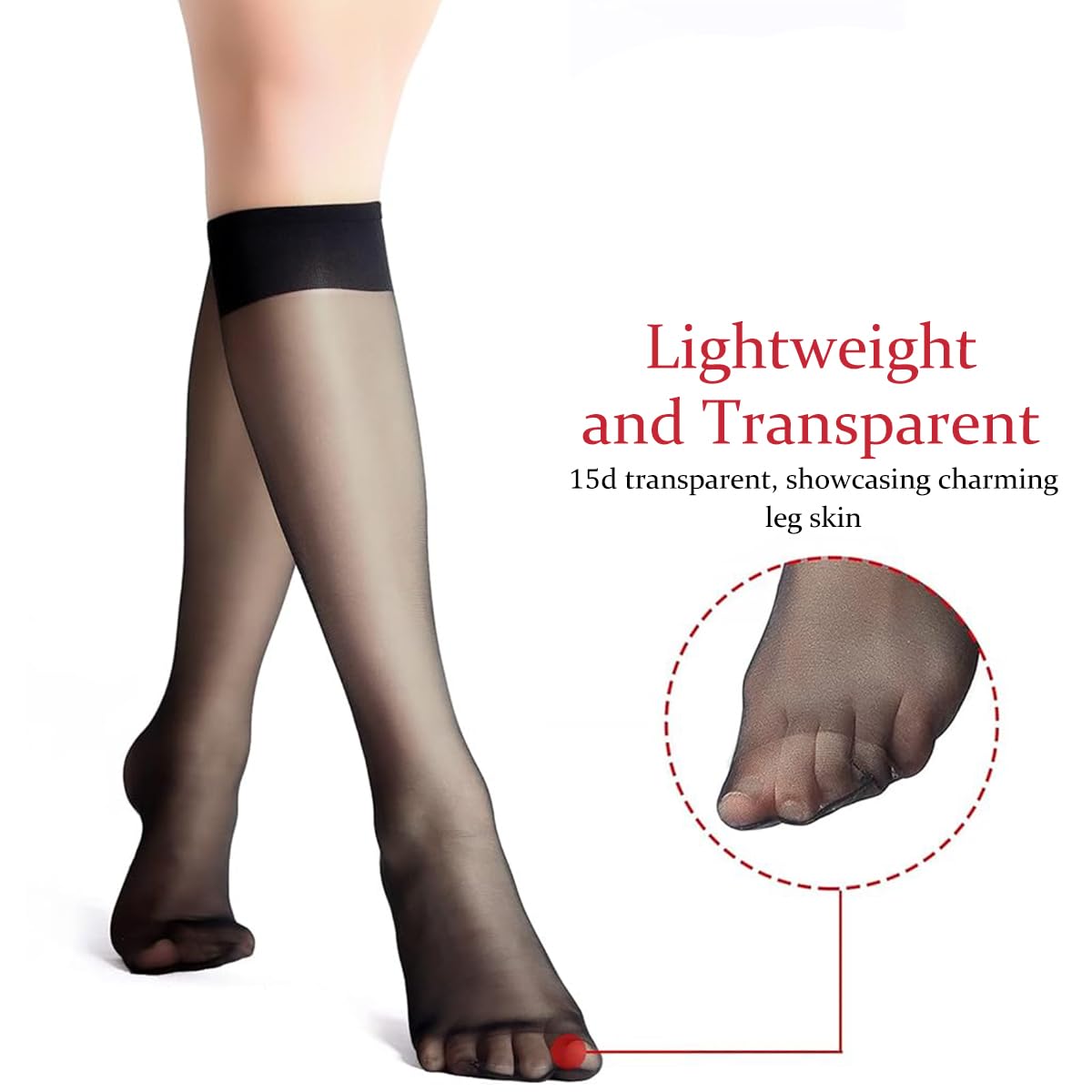 PALAY 2Pairs Womens Sheer Knee High Stockings, Ultra Stretchable Trouser Socks Over Summer Calf Stockings for Airplane, Flight, Travel Circulation, Black