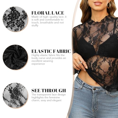 SANNIDHI® Sheer Lace Top Flattering Close Fit Polyester Floral Lace Top, XL
