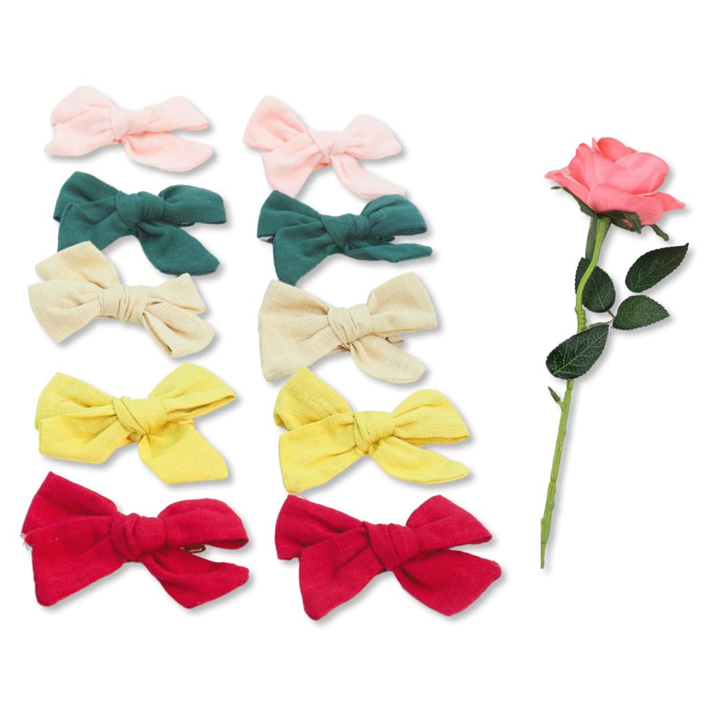 PALAY 10pcs Bow Hair Clips for Girls Kids, Alligator Clip Hair Bows, Cute Hair Barrettes Hair Accessories for Girls Toddlers Kids and Teens (5 Colors Combo Set)