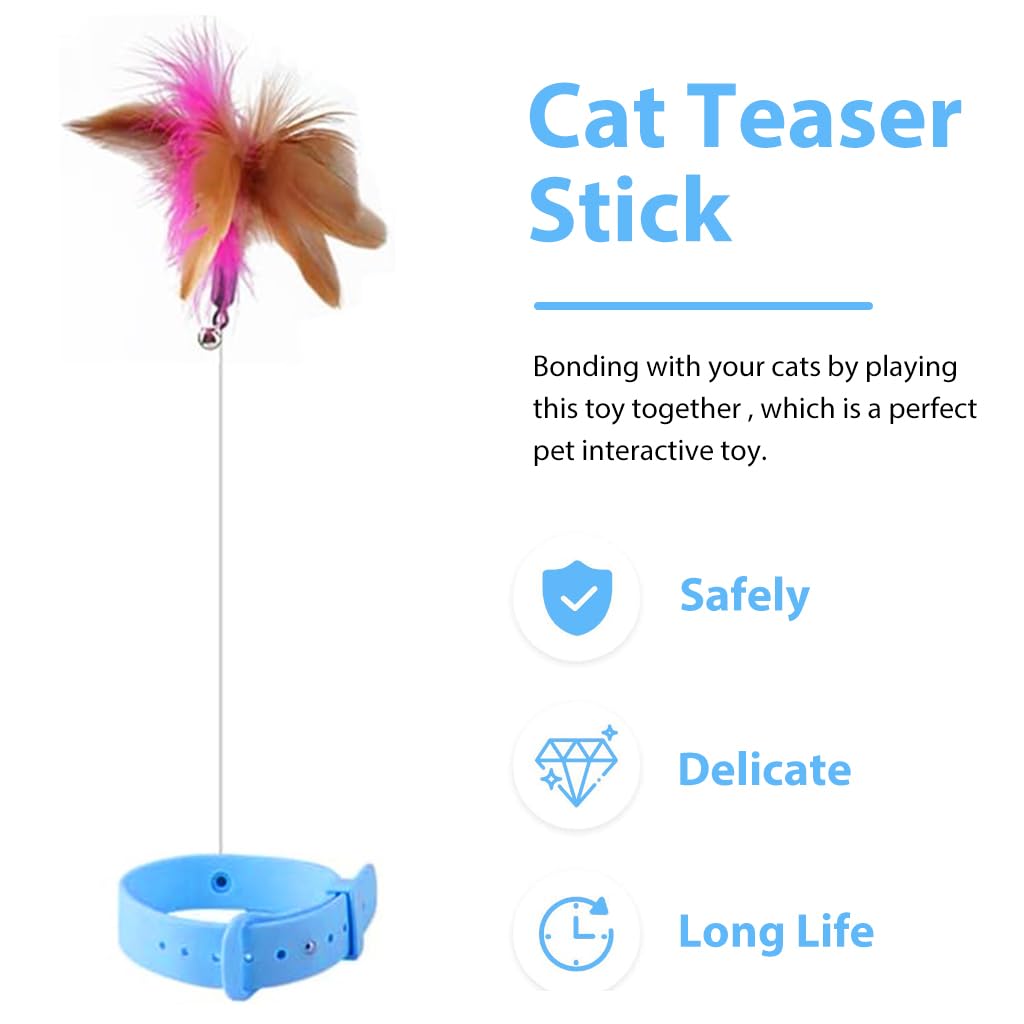 Qpets Cat Teasing Toy Feather Teasing Wand Toy Wearable Collar Cat Teasing Toy with Bell and Feather Cat Self-Entertainment Toy Boredom-Buster Toy