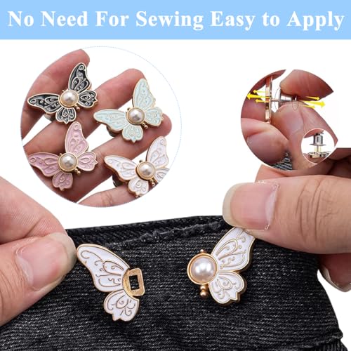 SANNIDHI® 4 Pairs Jeans Tightening Clips SANNIDHI Butterfly Jean Adjustable Pins Waist Tightener Adjustable Buttons Instant Waist Clips Decorative Buckles for Skirt 2 PCS